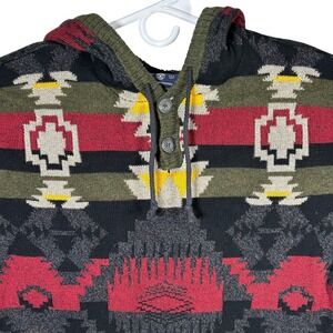 American Eagle Outfitters Aztec Hoodie‎ Sweater Mens Size Large Button Neck
